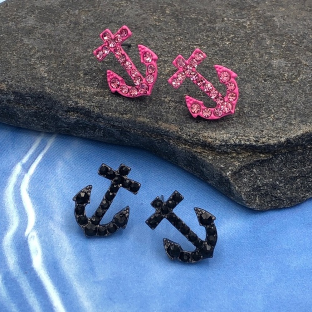 🌼 Rhinestone Anchor Post Stud Earrings